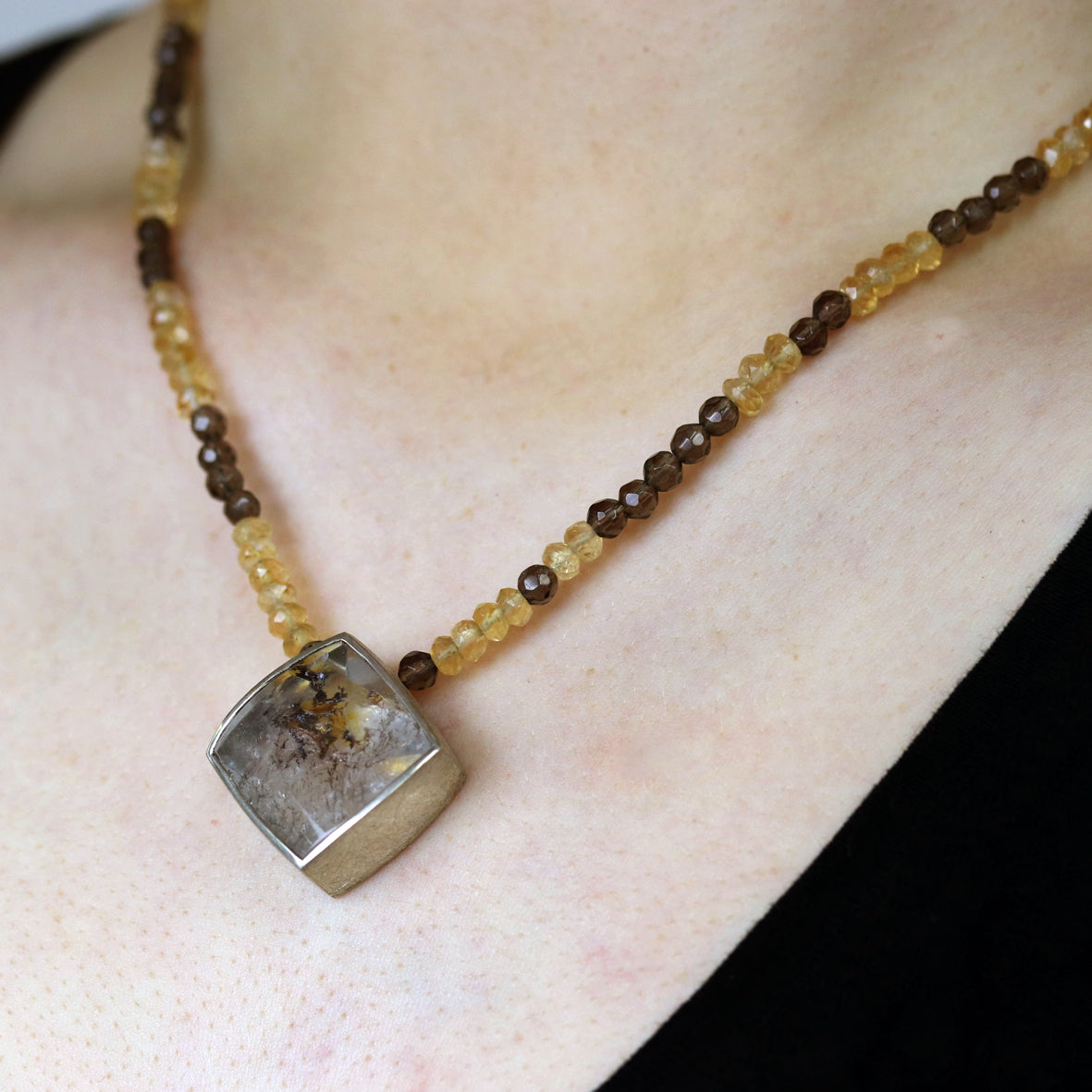 Citrin-Rauchquarz Kette mit Rutilquarz