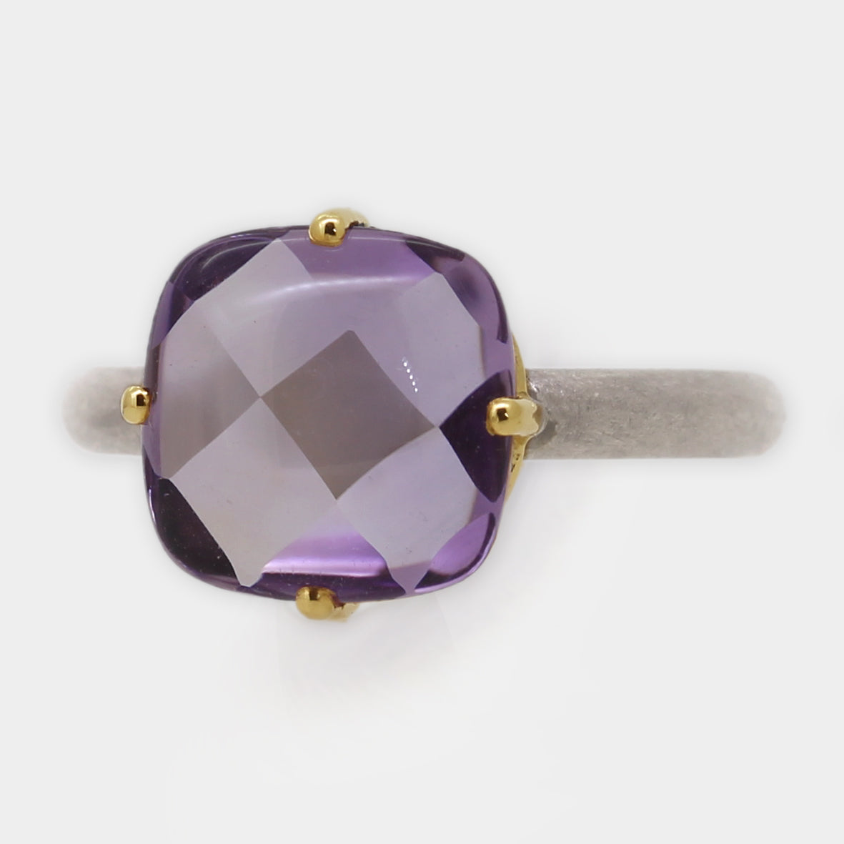 Silberring mit Amethyst in Goldfassung