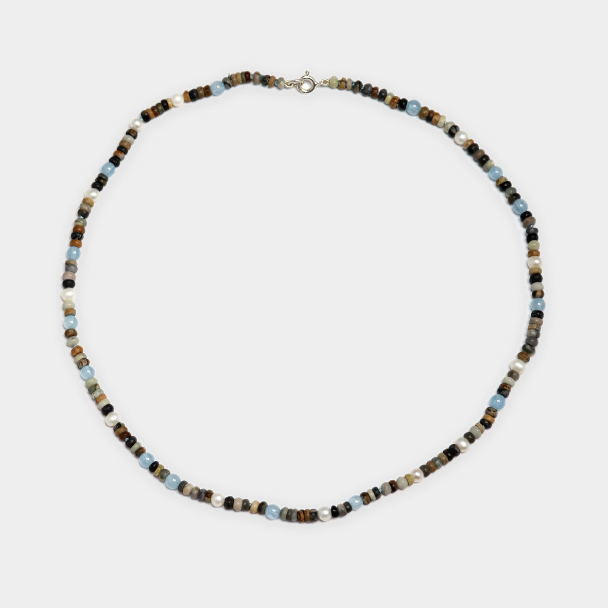 Jaspiskette mit Aquamarin und Perlen