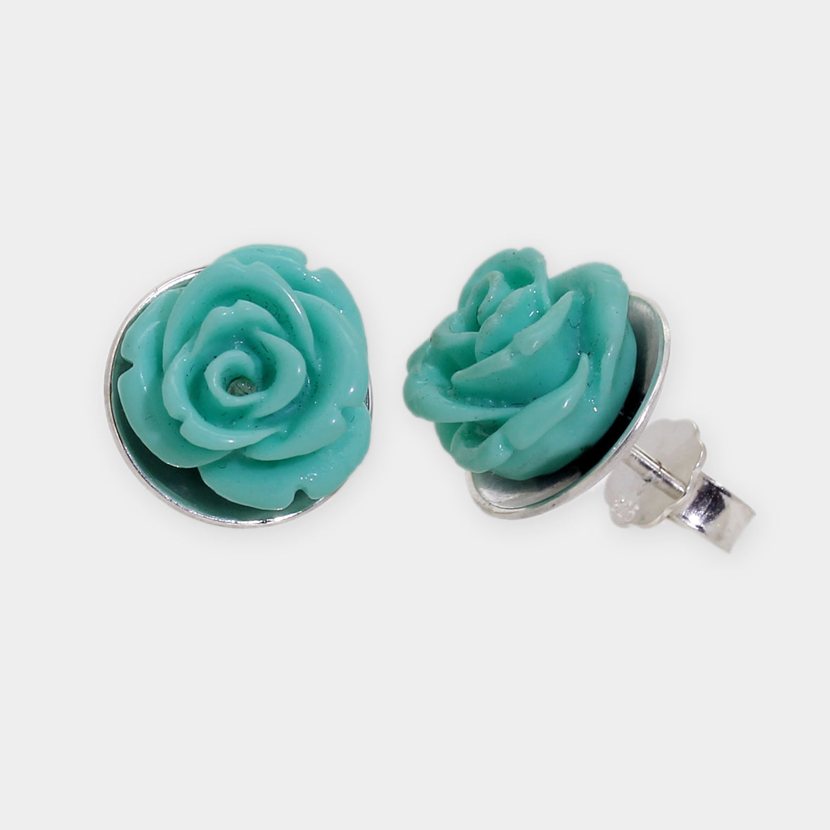 Silber Ohrstecker mit Türkisblumen