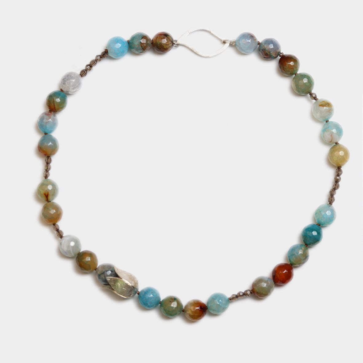 Kette aus buntem Achat mit Rauchquarz