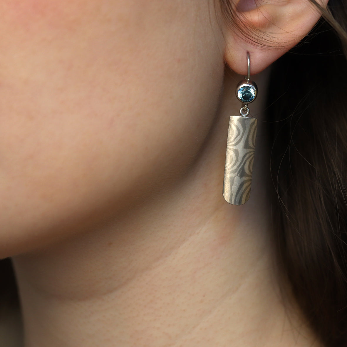 Mokume Gane Ohrhänger Sterne mit Zirkon