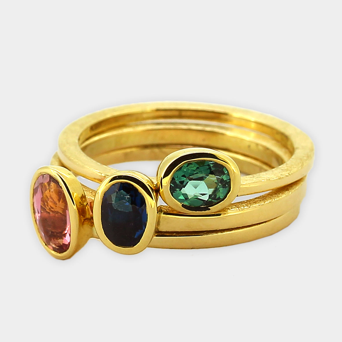 3er Turmalin -Saphir Ring