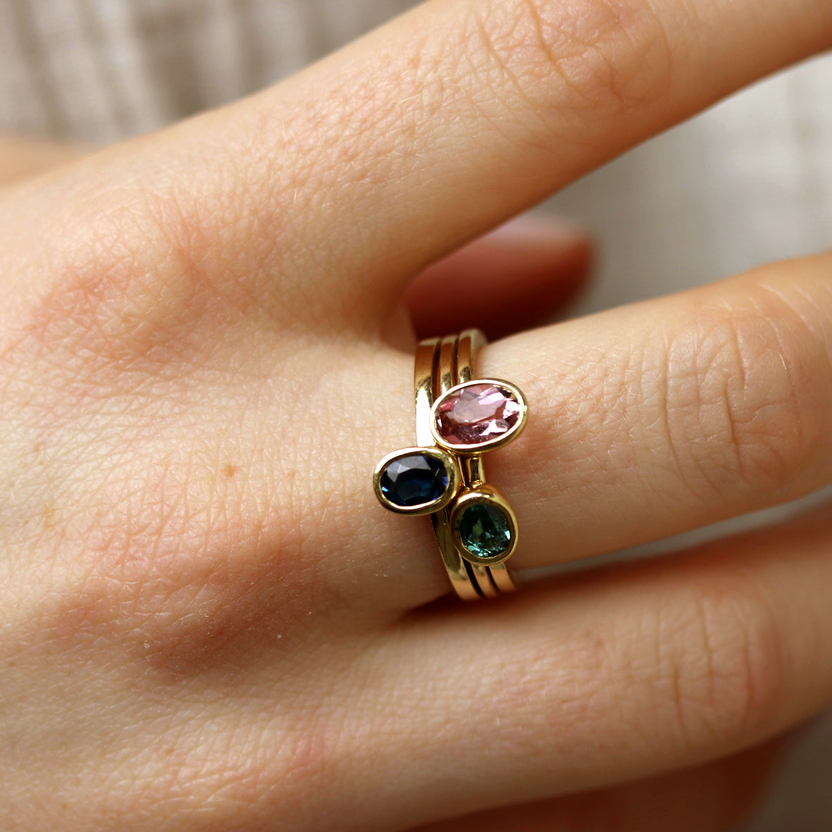 3er Turmalin -Saphir Ring