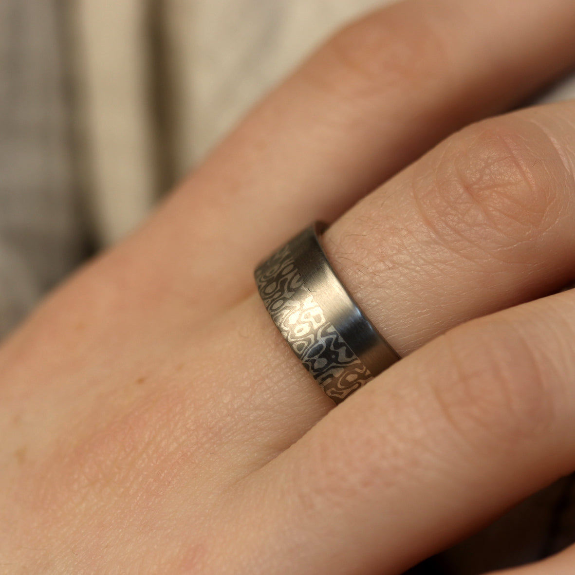 Mokume Gane Ring Augen mit 585er Palladiumrand