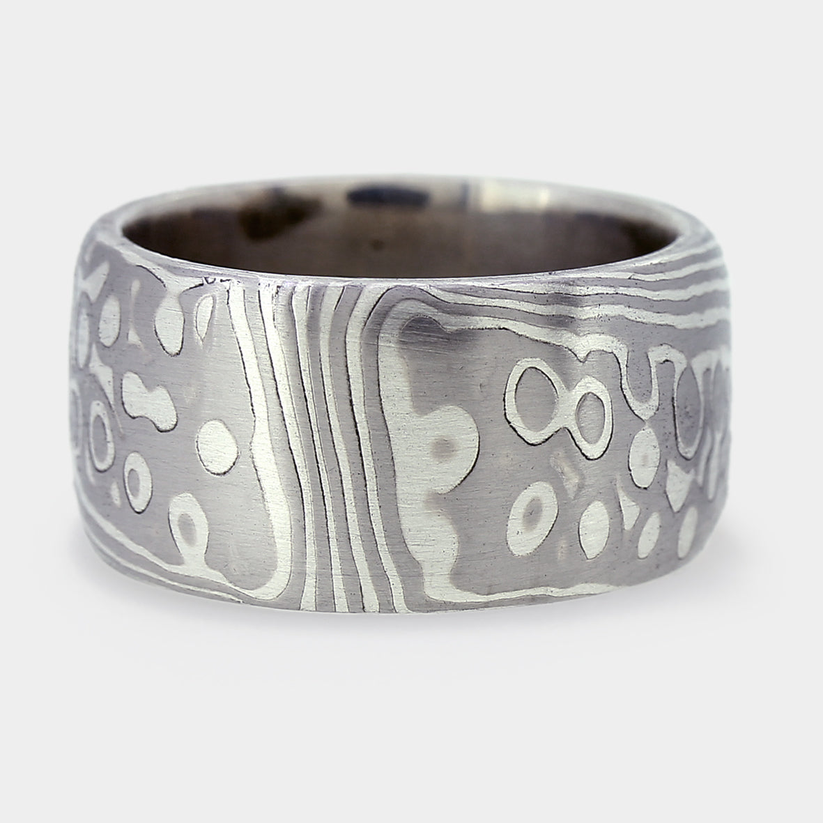 Mokume Gane Ring mit Wellen und Augen, geätzt