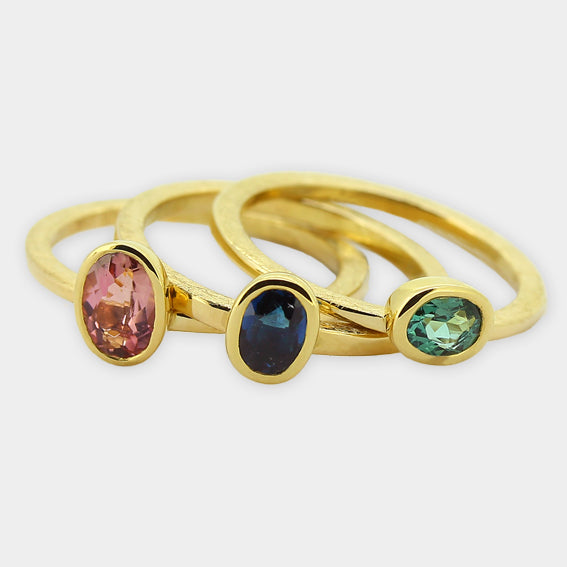 3er Turmalin -Saphir Ring