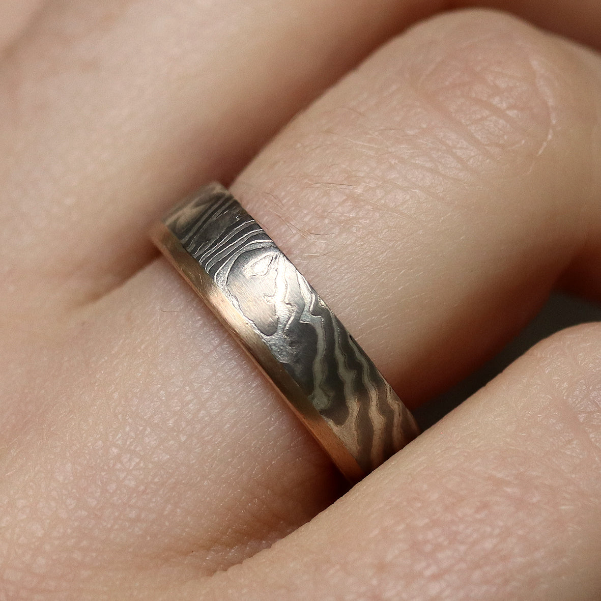 Mokume Gane Ring Augen und Linien mit Rotgold