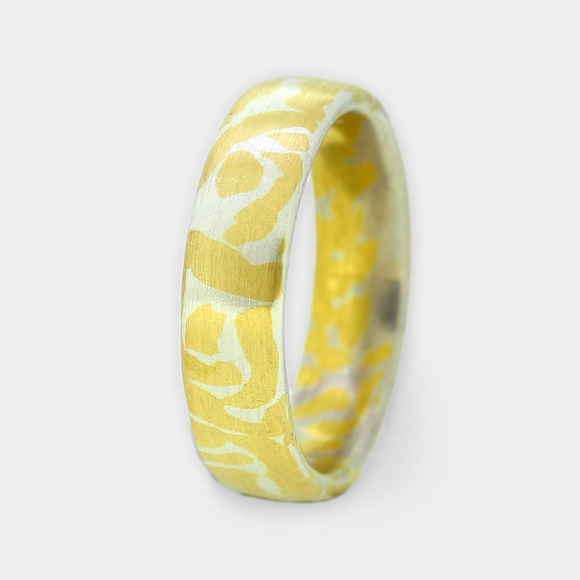 Mokume Gane Ring, Wabi Sabi Muster in Silber und Gold