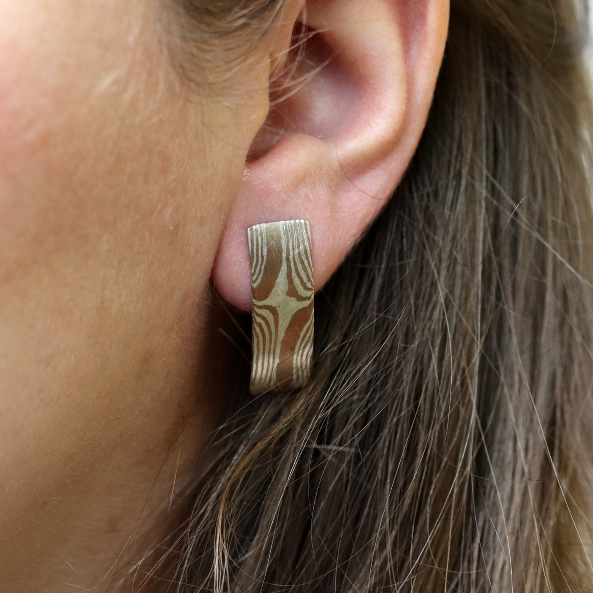 Mokume Gane Ohrstecker, Silber Kupfer