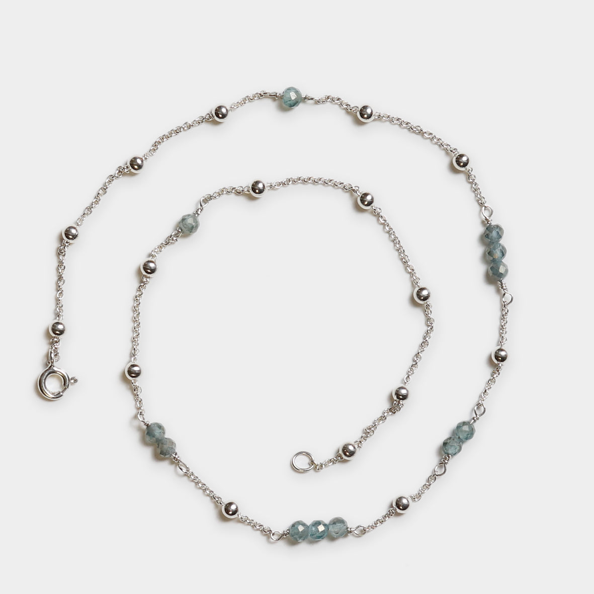 Silber Kugelkette mit Aquamarin