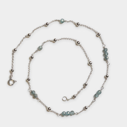Silber Kugelkette mit Aquamarin