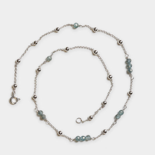 Silber Kugelkette mit Aquamarin