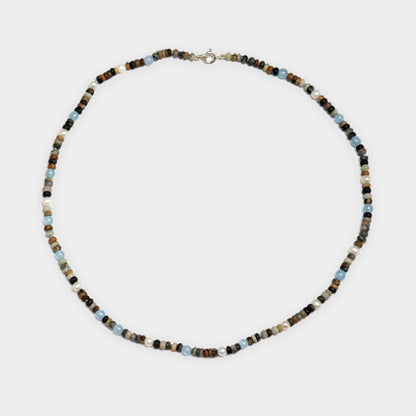 Jaspiskette mit Aquamarin und Perlen