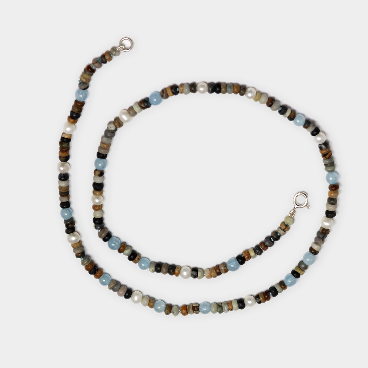 Jaspiskette mit Aquamarin und Perlen