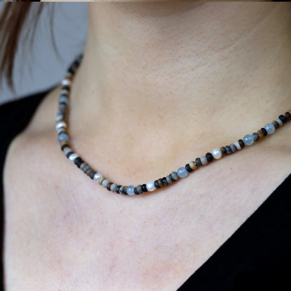 Jaspiskette mit Aquamarin und Perlen