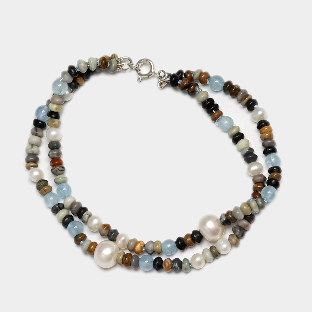 Jaspisarmband mit Aquamarin und Perlen