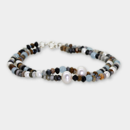 Jaspisarmband mit Aquamarin und Perlen