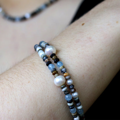 Jaspisarmband mit Aquamarin und Perlen