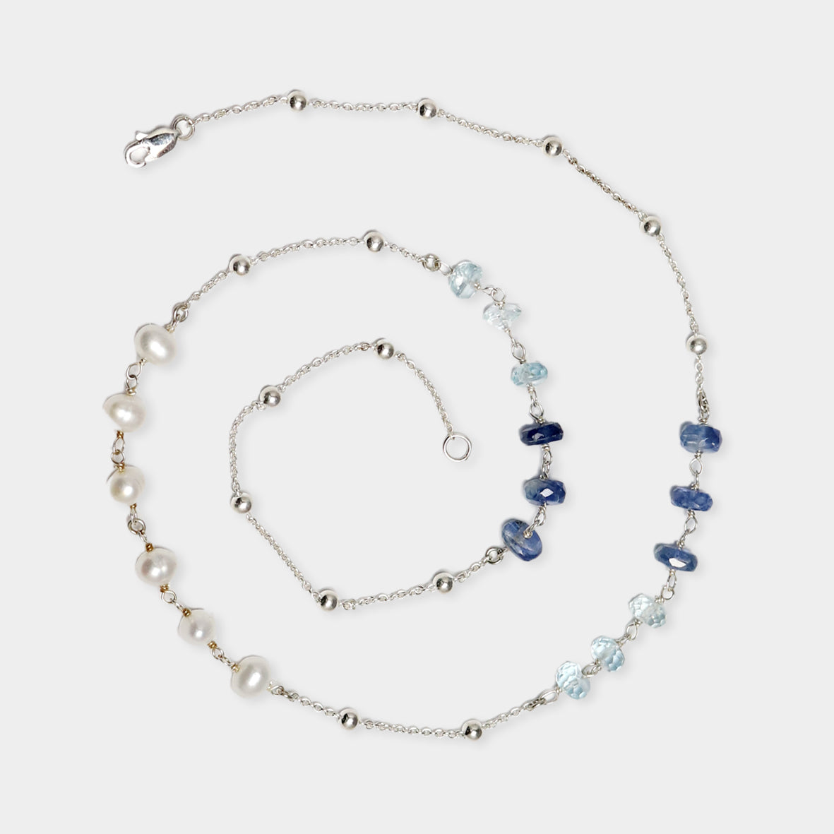 Silber Kugelkette mit Aquamarin und Perlen