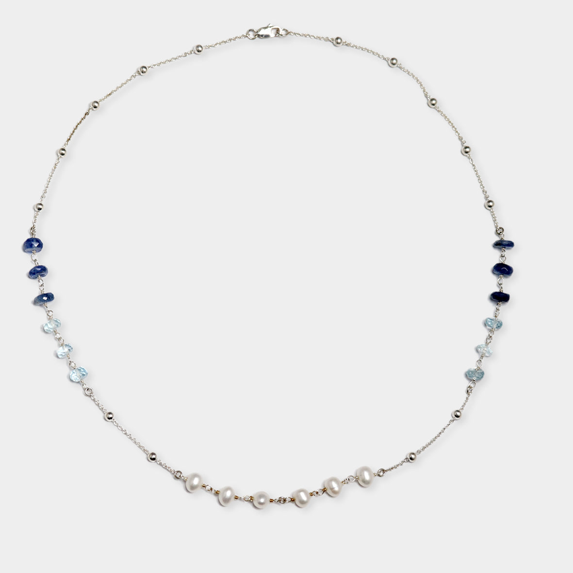 Silber Kugelkette mit Aquamarin und Perlen