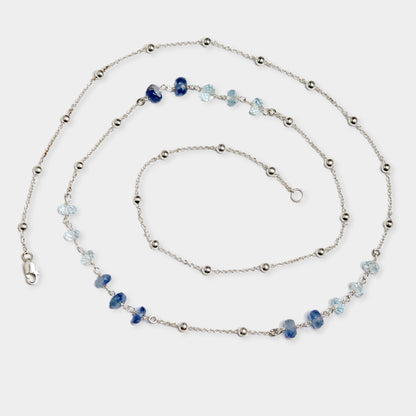 Lange Silber Kugelkette mit Aquamarin
