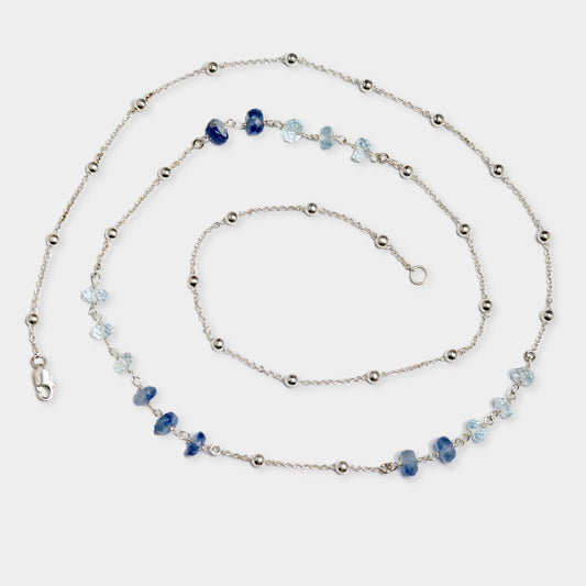 Lange Silber Kugelkette mit Aquamarin