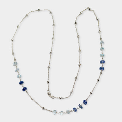 Lange Silber Kugelkette mit Aquamarin