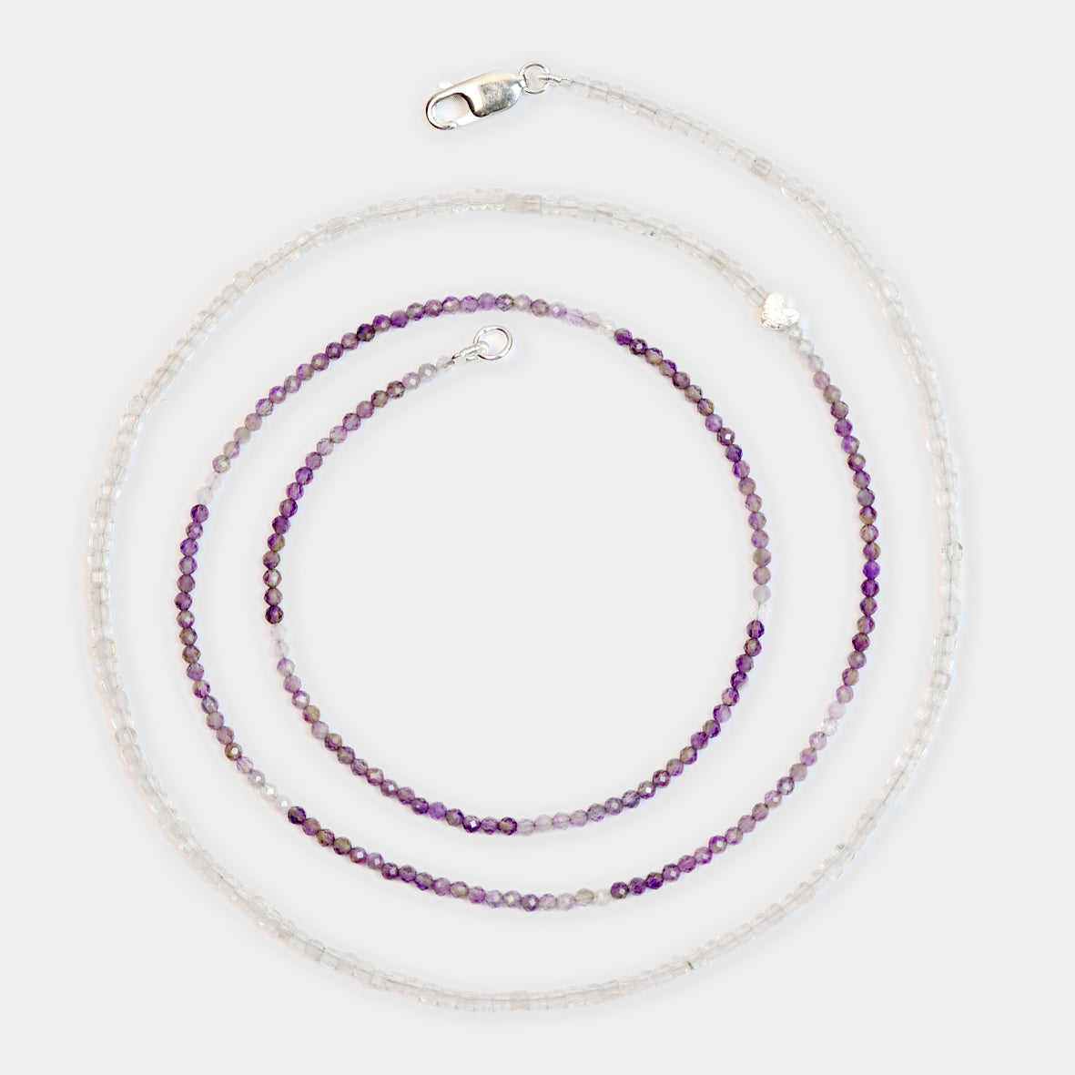 Lange Amethystkette mit Bergkristall